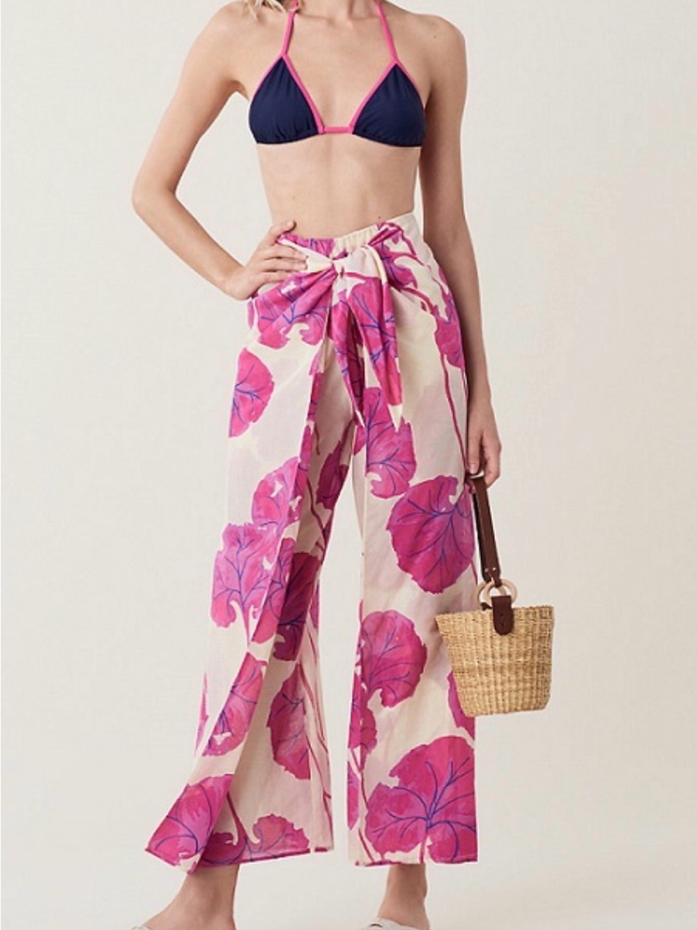 Diane von Furstenberg Silk Blend Wide Leg Trousers Elastic Waistband Sz S